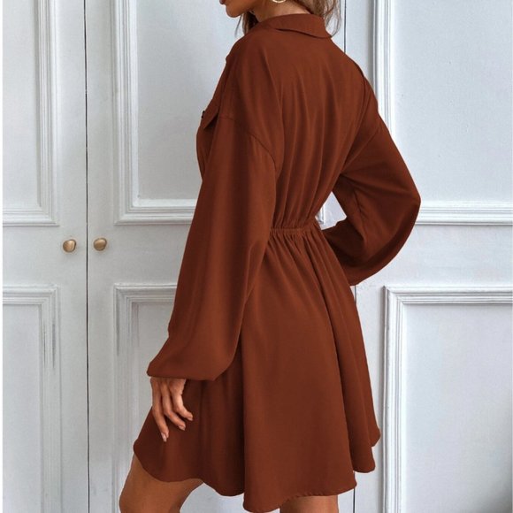 Lantern Sleeve Shirt Dress Without Belt - Picture 2 of 6